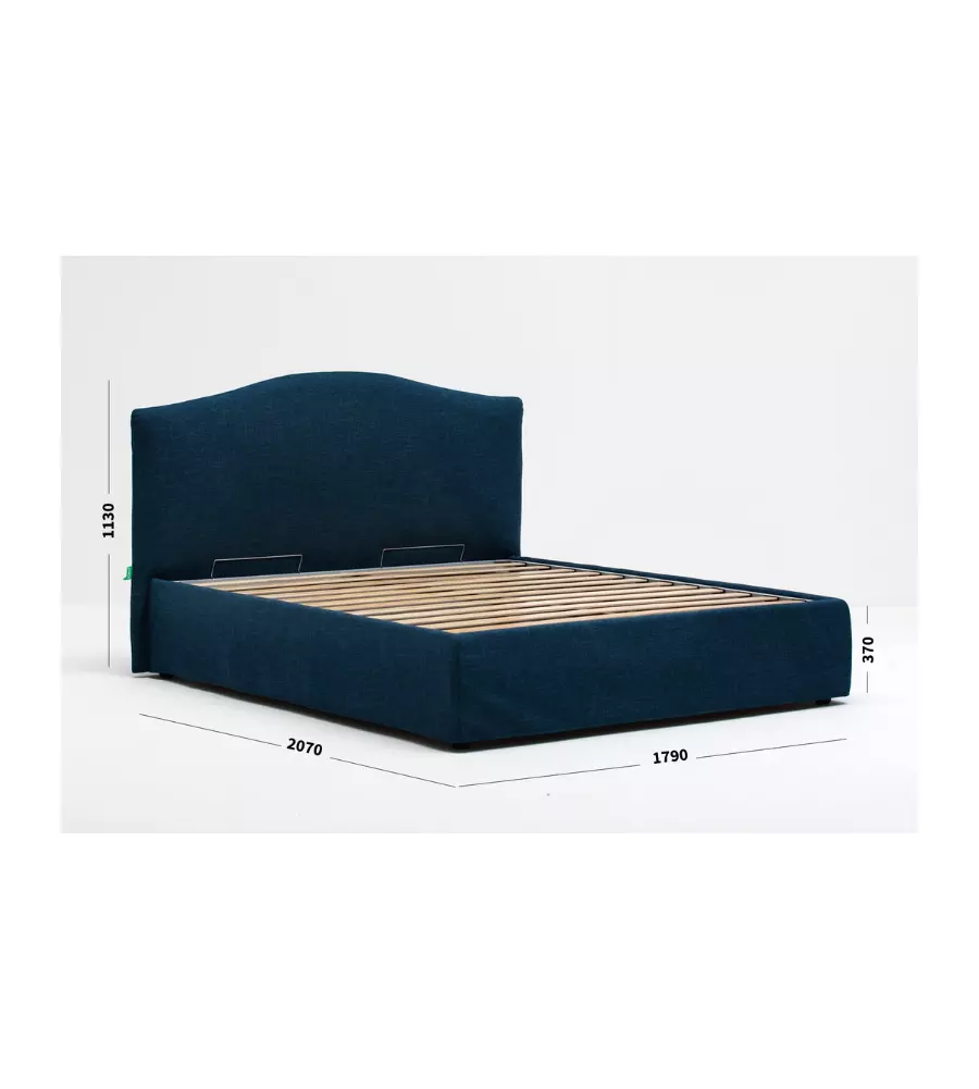 Letto matrimoniale 'hill' blu con rete e contenitore, 160x190 cm